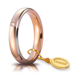 Fede Comoda Unoaerre bicolore in oro rosa e bordi rodiati con diamante carati 0,03 referenza: 40 AFC 1/0113R