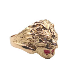 Anello leone in oro 18kt con brillantini gr. 15