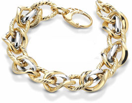 bracciale donna catena Oro Giallo e bianco 18kt Con maglie lucide e ritorte BR974BC