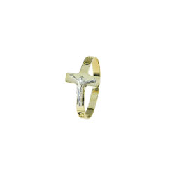 Anello con crocifisso e scritta padre nostro in Oro Giallo e Bianco Referenza: A1989BG