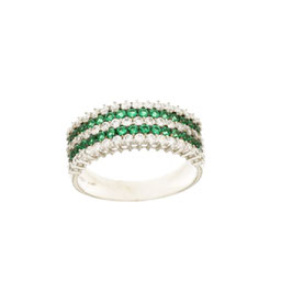 Anello mezza veretta con zirconi verdi in oro bianco gr 4.30 referenza: 803321721537