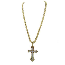 COLLANA CON  CROCE  IN ORO GIALLO18KT CON PIETRE Codice: IS1443CG
