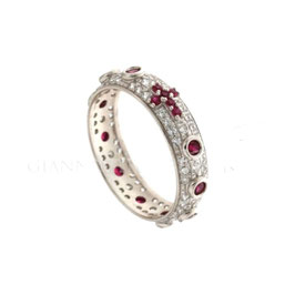 Anello rosario  in oro bianco con pietre rosse e zirconi gr 4.00 referenza: 803321727545