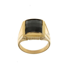 Anello da uomo  in oro giallo 18 kt con pietra nera codice: 803321715351