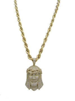 Collana Con Volto Di Cristo In Oro Giallo Con Pietre
