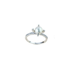 Anello con perla e zirconi in oro bianco gr 2.70 referenza: A2444B