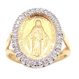 Anello con Madonna Miracolosa in oro giallo con brillantini IS2342AG