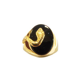Anello uomo scudo serpente in oro giallo e pietra nera 18kt codice: A8033217121760OGSN