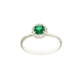 Anello solitario con pietra centrale verde  in oro bianco gr 2.20 referenza: 803321721474