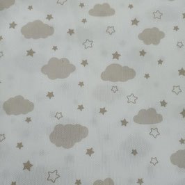 Millerighe - stelle e nuvole tortora su base bianca