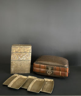 Bentō ancien en bambou tressé et textile sarasa