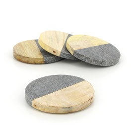4 x Coaster / Glasuntersetzer °Marple° - Marmor + Mangoholz