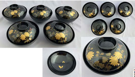 菊花金蒔絵塗り椀五客セット　Chrysanthemum flowers Soup bowl by Japanese Gold Lacqure ware set