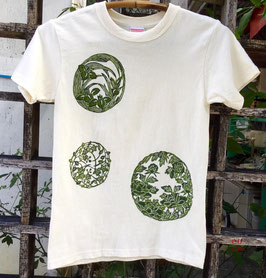 紅型　古典柄　手染めTシャツ　丸文様三種類（緑）