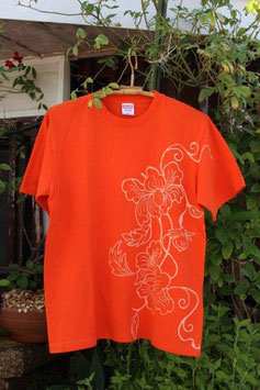 Tシャツ　紅型　古典柄   オレンジ
