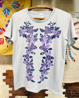紅型　オリジナルブーゲンビリア　Tシャツ　（紫系）（グレー）
