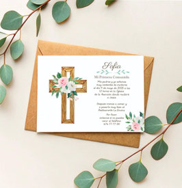 invitación Cruz con flores