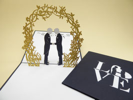 Carte pop-up mariage homo sous arche fleurie