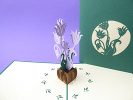 Carte pop-up pot de fleurs mauves