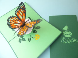 Carte pop-up papillon orange et noir et fleur