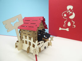 Carte pop-up chien dans sa niche