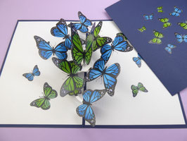 Carte pop-up Envolée de papillons bleus et verts