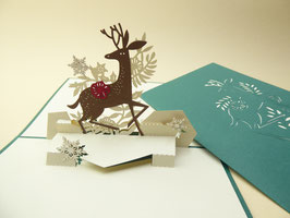 Carte pop-up Cerf et flocons Joyeux Noël