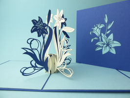 Carte pop-up Bouquet de lys bleu et blanc