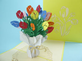 Carte pop-up bouquet de tulipes multicolores