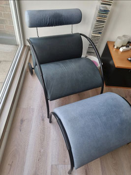 COR - Design - Sessel Zyklus mit Hocker Leder anthrazit/graublau