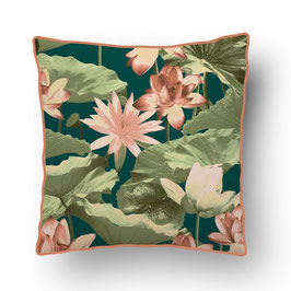 CUSHION with PIPED EDGES nénuphar vert/rose