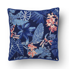 CUSHION with PIPED EDGES forêt vierge bleu/bleu