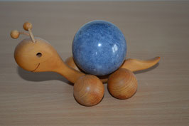 Holz-Rolltier Schnecke XL mit Marmor-Kugel blau 5,5 cm - 2