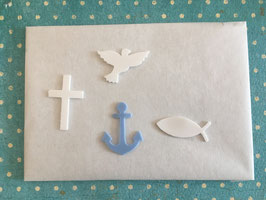 Wachsmotiv mini Kreuz,Taube,Fisch und Anker im Set weiß/blau