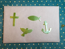 Wachsmotive Kreuz,Herz,Taube,Fisch grün metallic SET