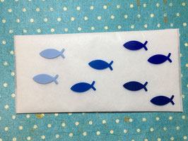 Wachsmotiv kleine Fische hellblau,mittelblau,enzian,marine je 2 im Set 8 Stk.