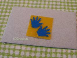 Wachsmotiv Quadrat 2,5cm gelb 1 Stk. Motiv große Hände lichtblau