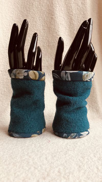 Paire de manchons en laine bouillie - Vert turquoise