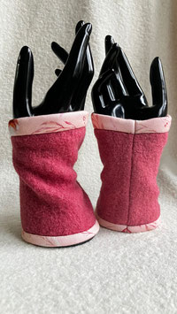 Paire de manchons en laine bouillie - Vieux rose