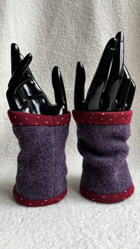Paire de manchons en laine bouillie - Prune chiné
