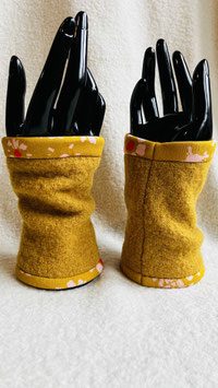 Paire de manchons en laine bouillie - Jaune moutarde