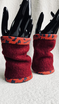 Paire de manchons en laine bouillie - Rouge bordeaux