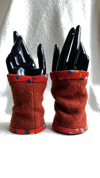 Paire de manchons en laine bouillie - Rouille
