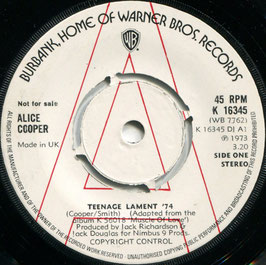 Alice Cooper - Teenage Lament '74 (Stereo) / Teenage Lament '74 (Mono) - UK Warner Bros K 16345
