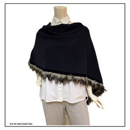 Poncho mit Federn in Blautönen
