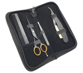 5-teiliges Friseur-Set/Kit - Kamm - Haarschere - Pinzette - Rasiermesser - Etui