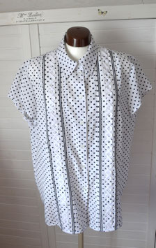 Bluse Kurzarm weiß mit kleinen schwarzen Punkten