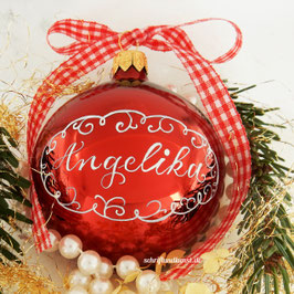 10 Weihnachtskugeln mit Namen, Design Neo-Barock, rot, glänzend