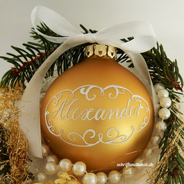 10 Weihnachtskugeln mit Namen, Design Neo-Barock, gold, matt