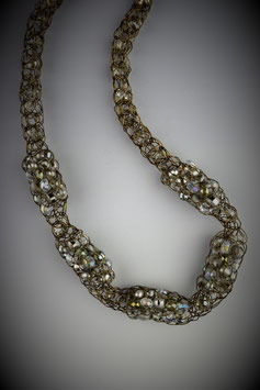 "Shades of Silvery Neurtrals " Beaded Alternating French Knit Style Short Rope Necklace